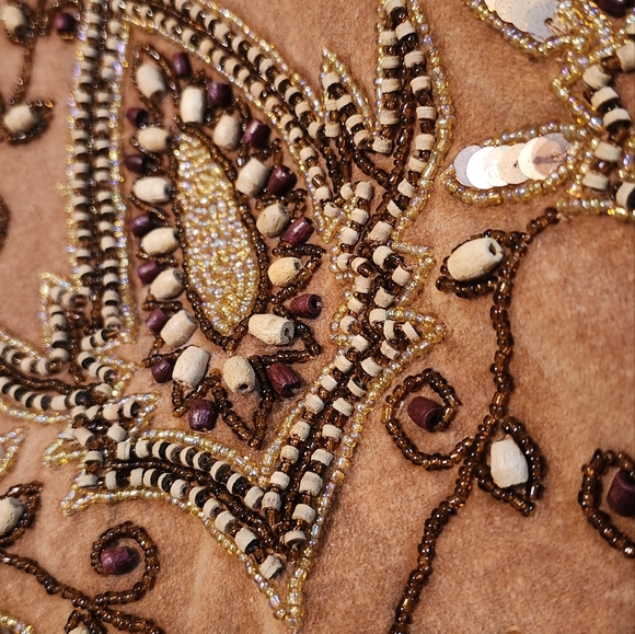 Vintage Y2k Boho Whimsigoth LeChateau Brown Tan Embroidered Beaded shoulder bag - Picture 15 of 15